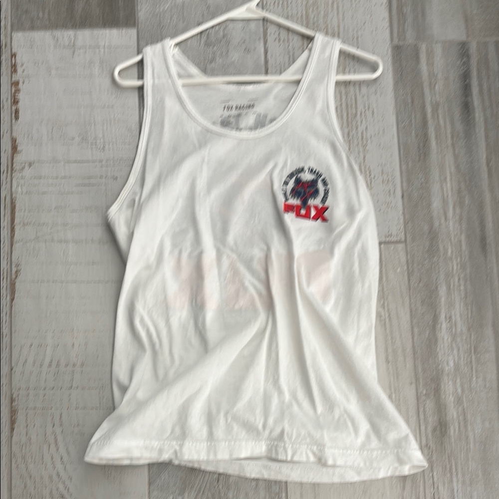 Fox Racing men’s largeWhite Tank Top with Red and Blue Logo